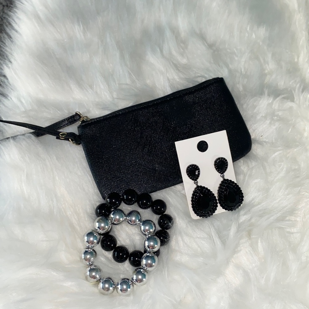 Bundle of earrings, bracelets, & small wristlet